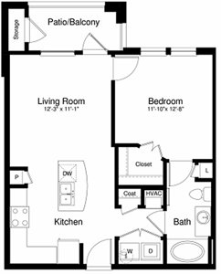 A1 - Ph II - 1 Bdr / 1 Bath - 654 Sq. Ft.*