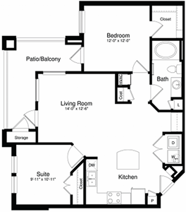 A3 - Ph I - 1 Bdr / 1 Bath - 911 Sq. Ft.*